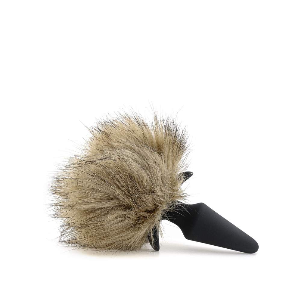 Silikonowy korek analny z brązowym odczepianym futerkiem - średnica 3,6 cm