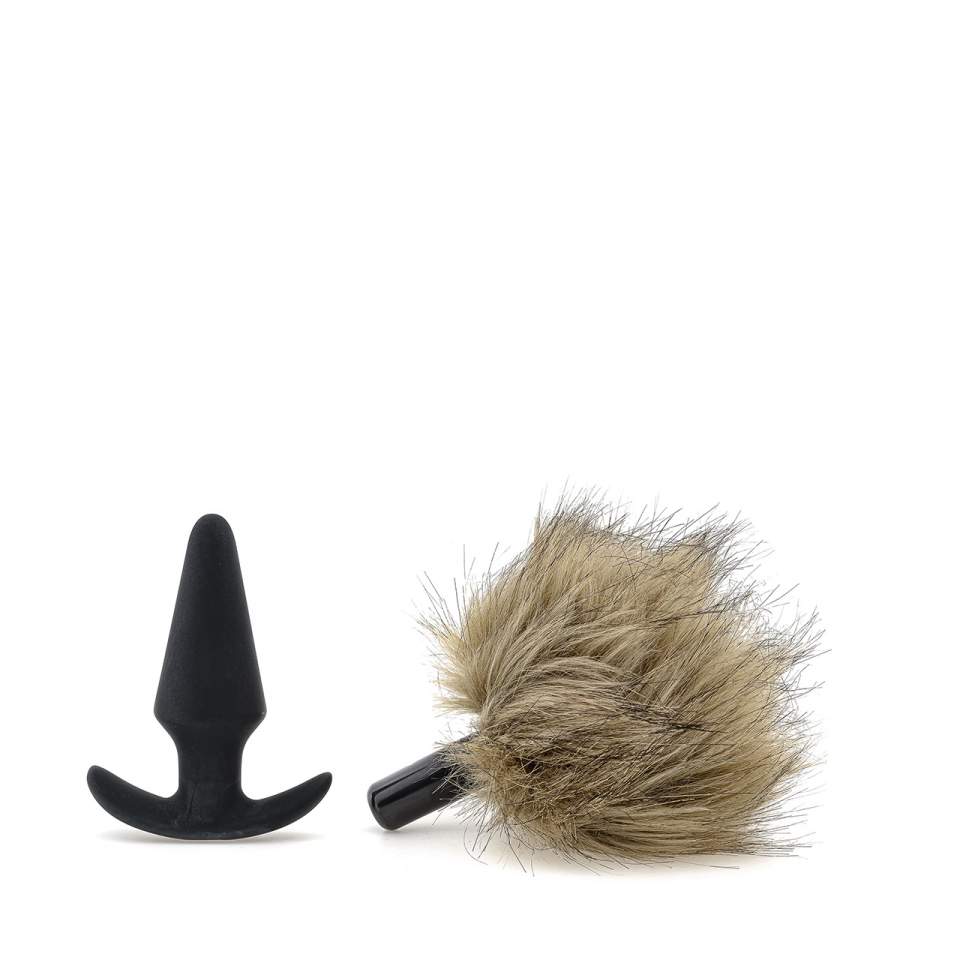 Silikonowy korek analny z brązowym odczepianym futerkiem - średnica 3,6 cm