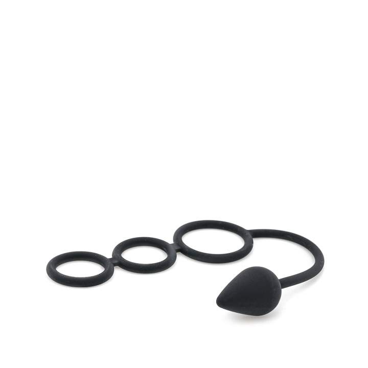 Czarny silikonowy korek analny dla mężczyzn z 3 pierścieniami erekcyjnymi
