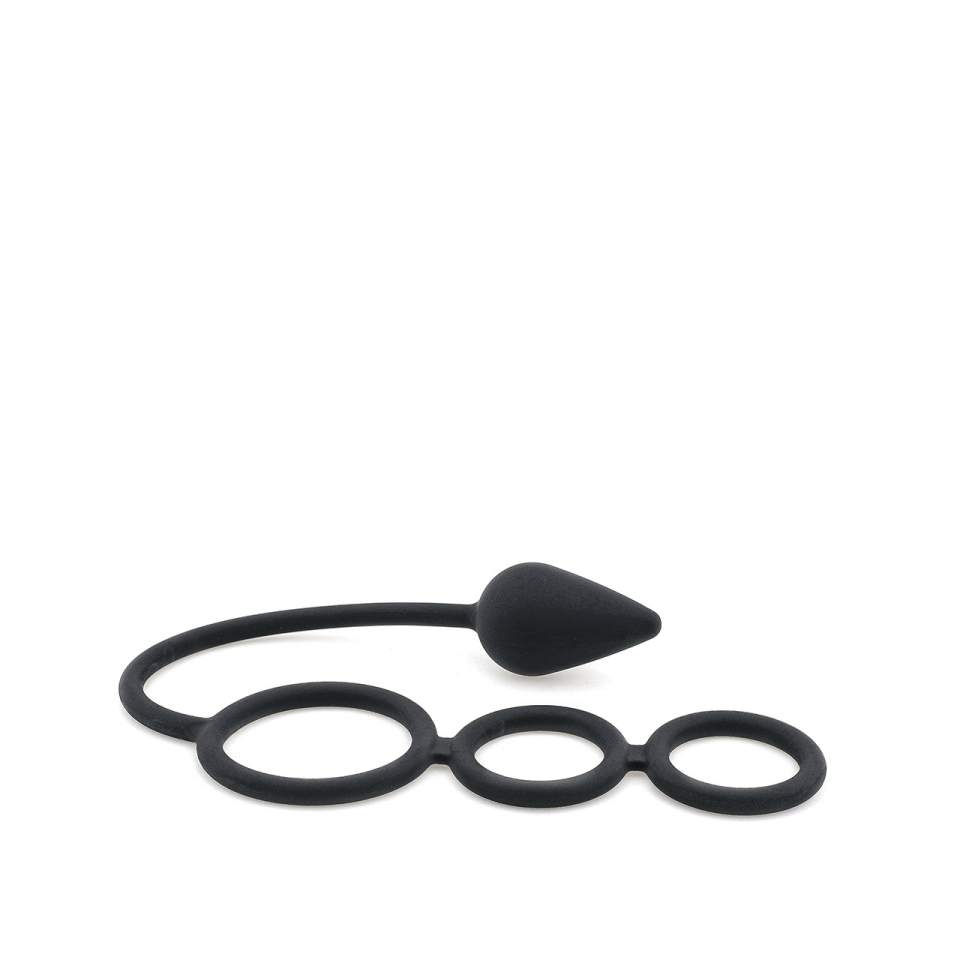 Czarny silikonowy korek analny dla mężczyzn z 3 pierścieniami erekcyjnymi