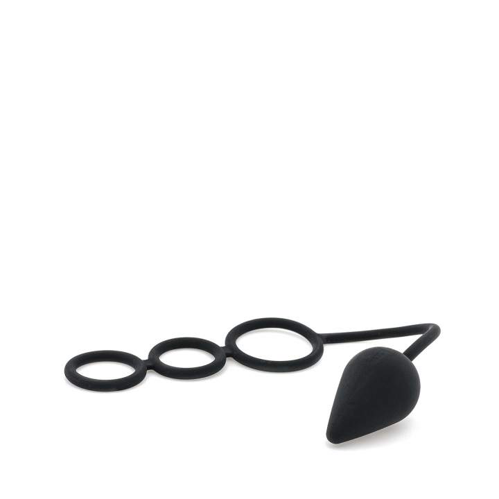 Czarny silikonowy korek analny z 3 pierścieniami erekcyjnymi – średnica 3,9 cm