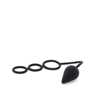 Czarny silikonowy korek analny z 3 pierścieniami erekcyjnymi - średnica 3,9 cm