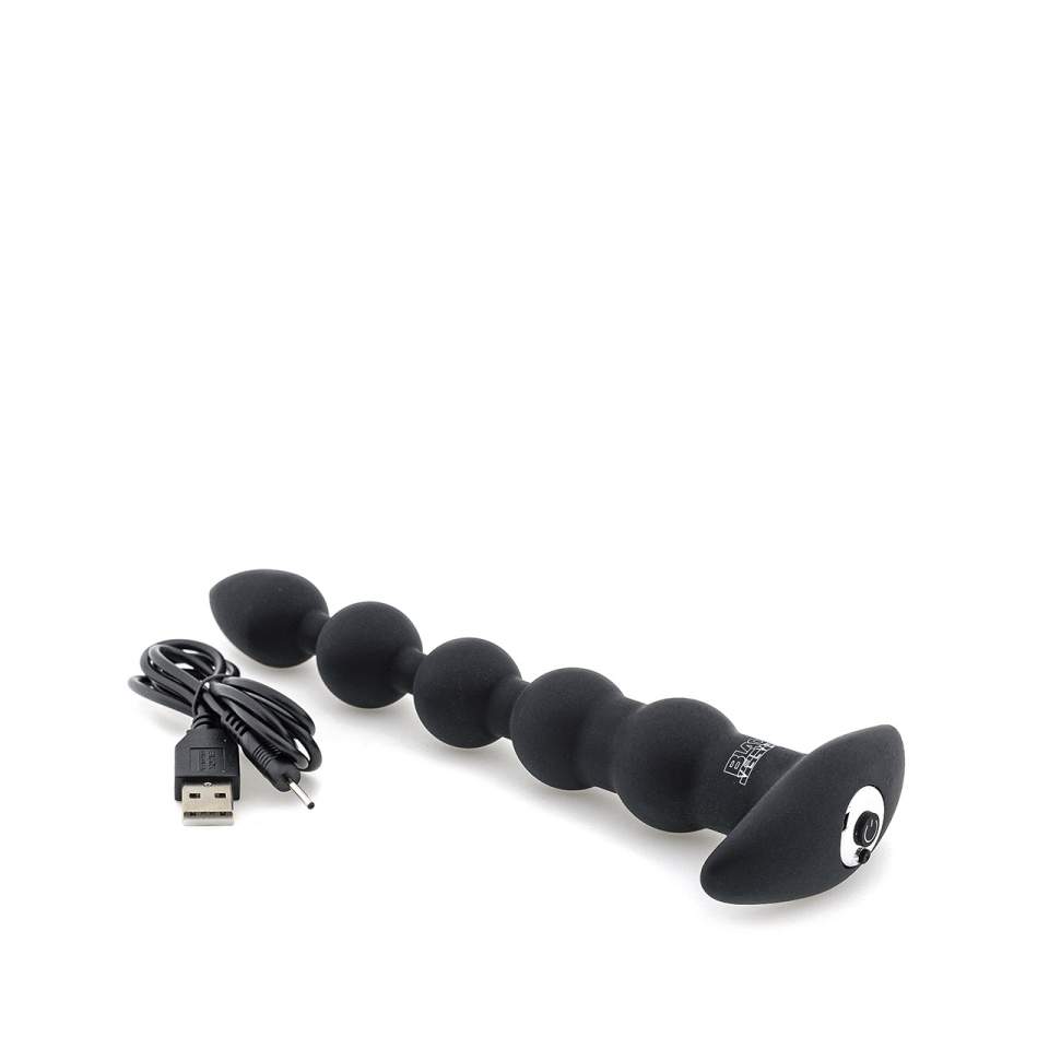Czarne silikonowe koraliki analne z wibracjami – 7 trybów wibracji