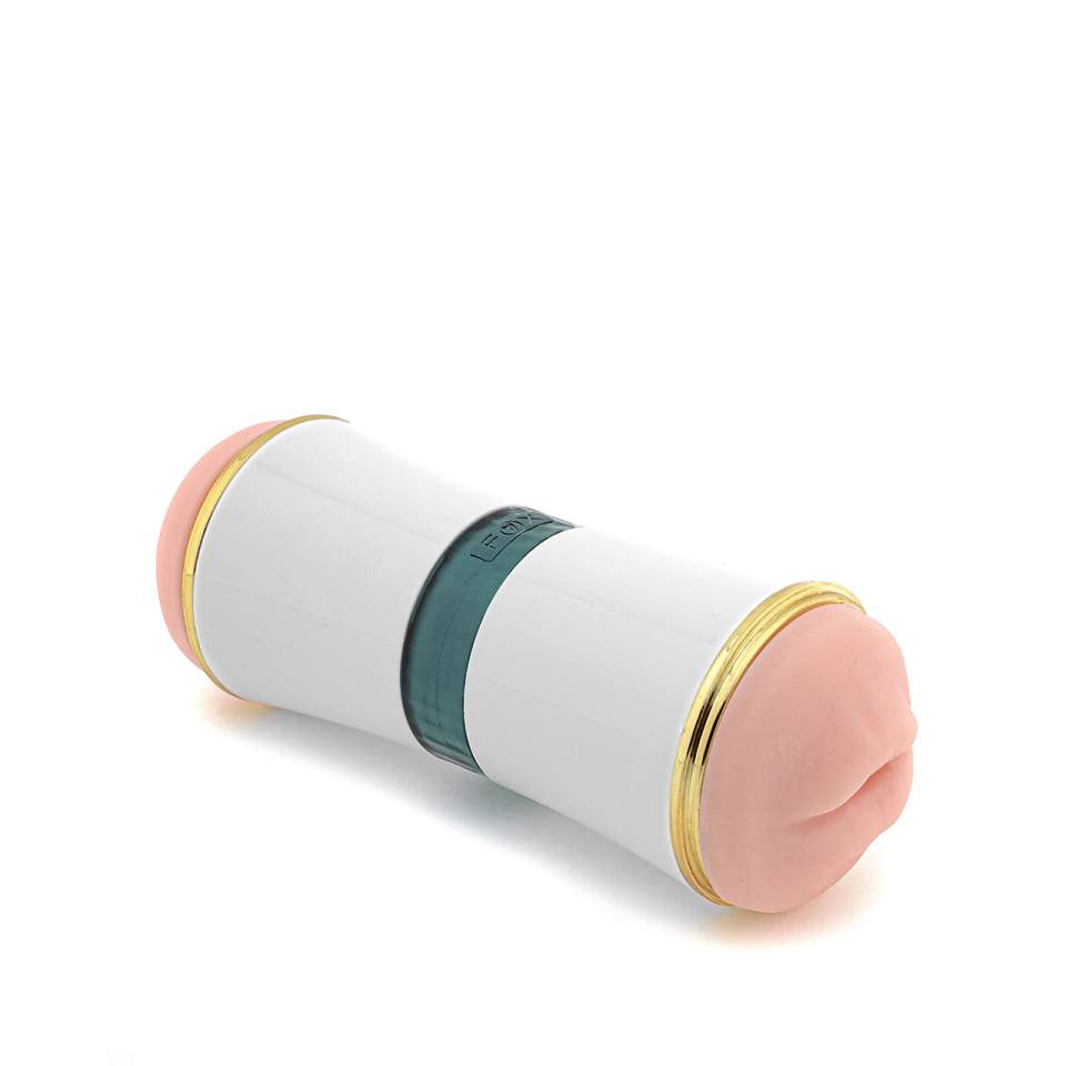 Elegancki dwustronny masturbator dla mężczyzn wykonany z cyberskóry – 18 cm