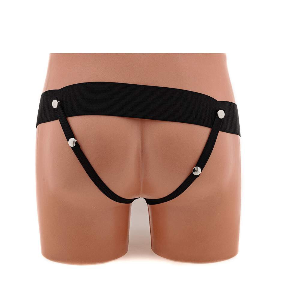 Duży czarny strapon z wibracjami i ultra realistycznymi elementami - 20,5 cm