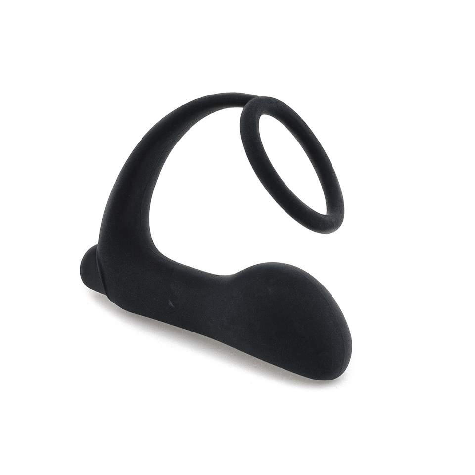 Czarny silikonowy korek analny z pierścieniem i wibratorem 