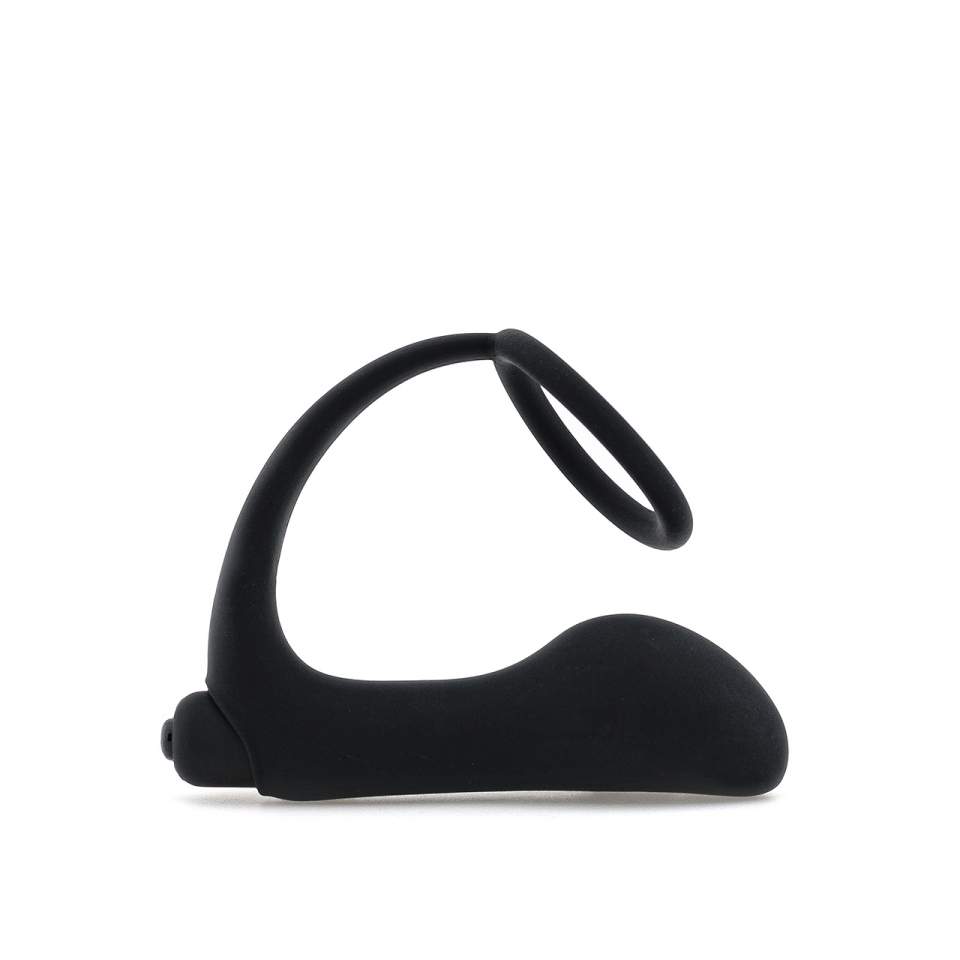 Czarny silikonowy korek analny z pierścieniem i wibratorem 