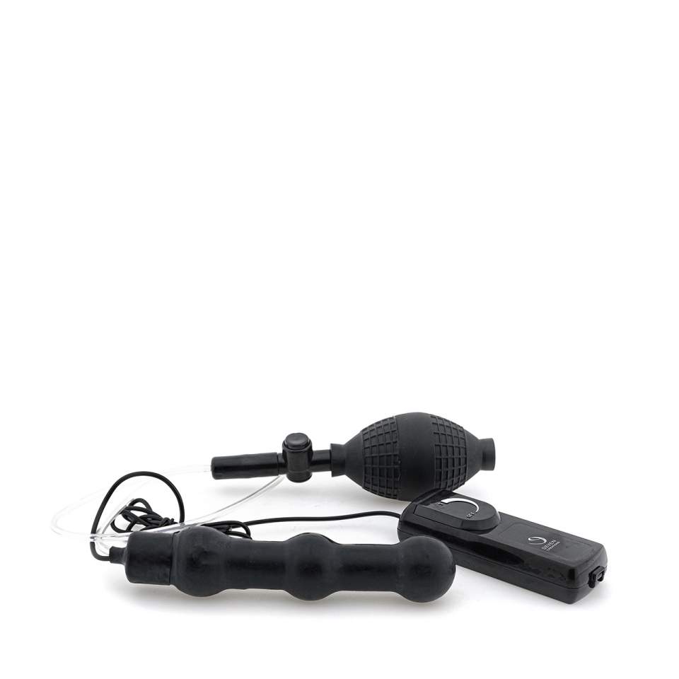 Czarny pompowany korek analny z wibracjami