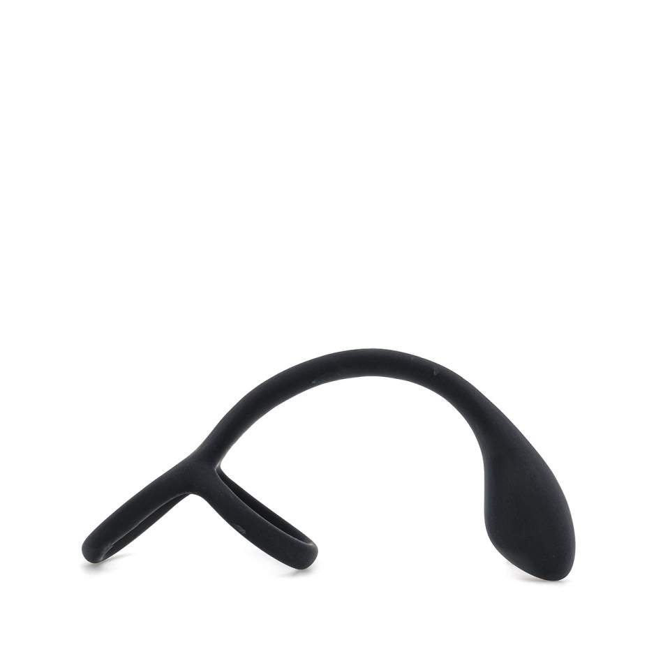 Czarny silikonowy korek analny z pierścieniami na penisa i jądra – średnica 4 cm