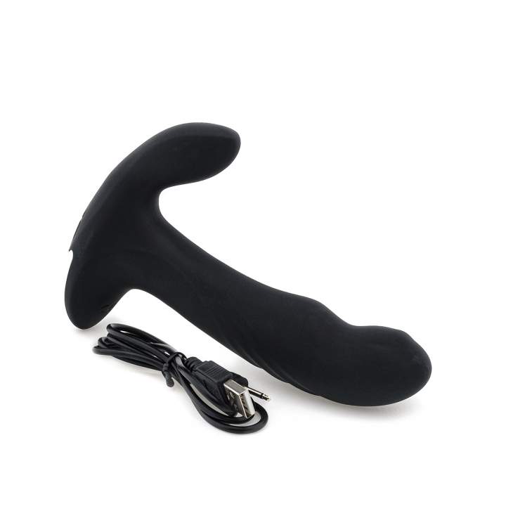 Czarny silikonowy masażer prostaty z 17 trybami pracy – wibracje i rotacje