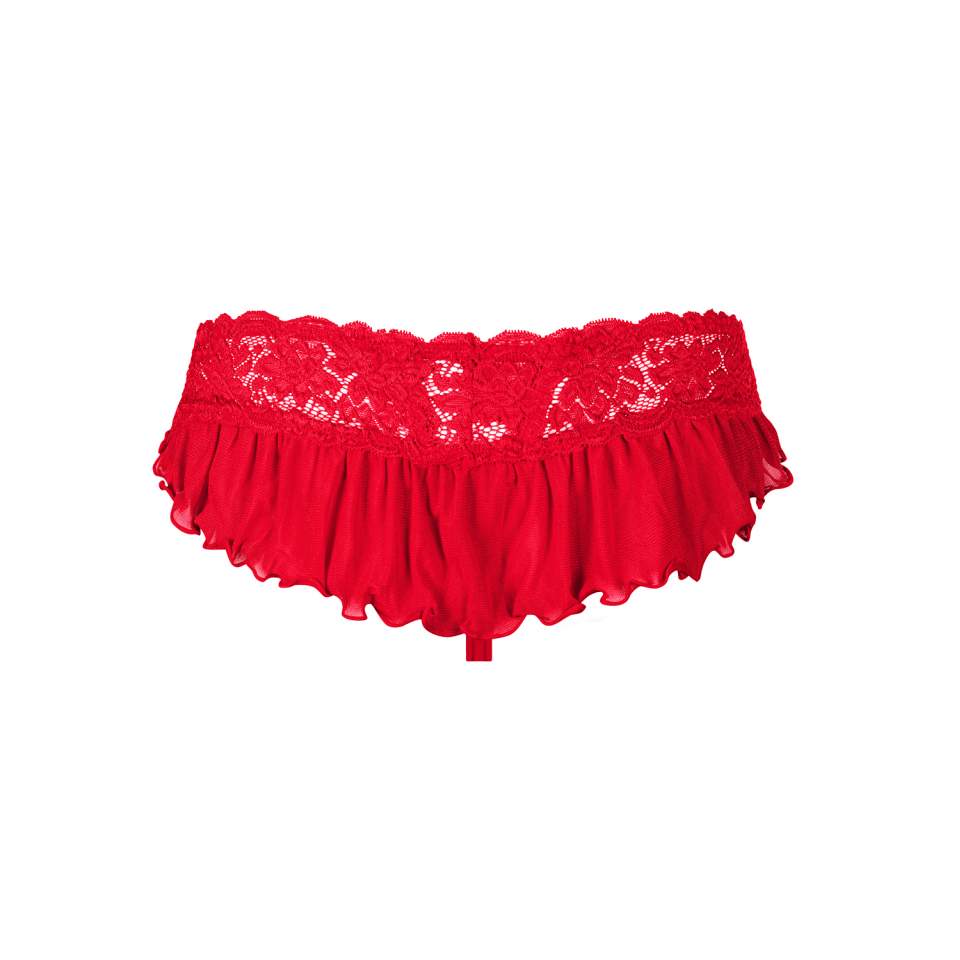 Czerwone stringi Obsessive 863-THO-3 z zalotną falbaną