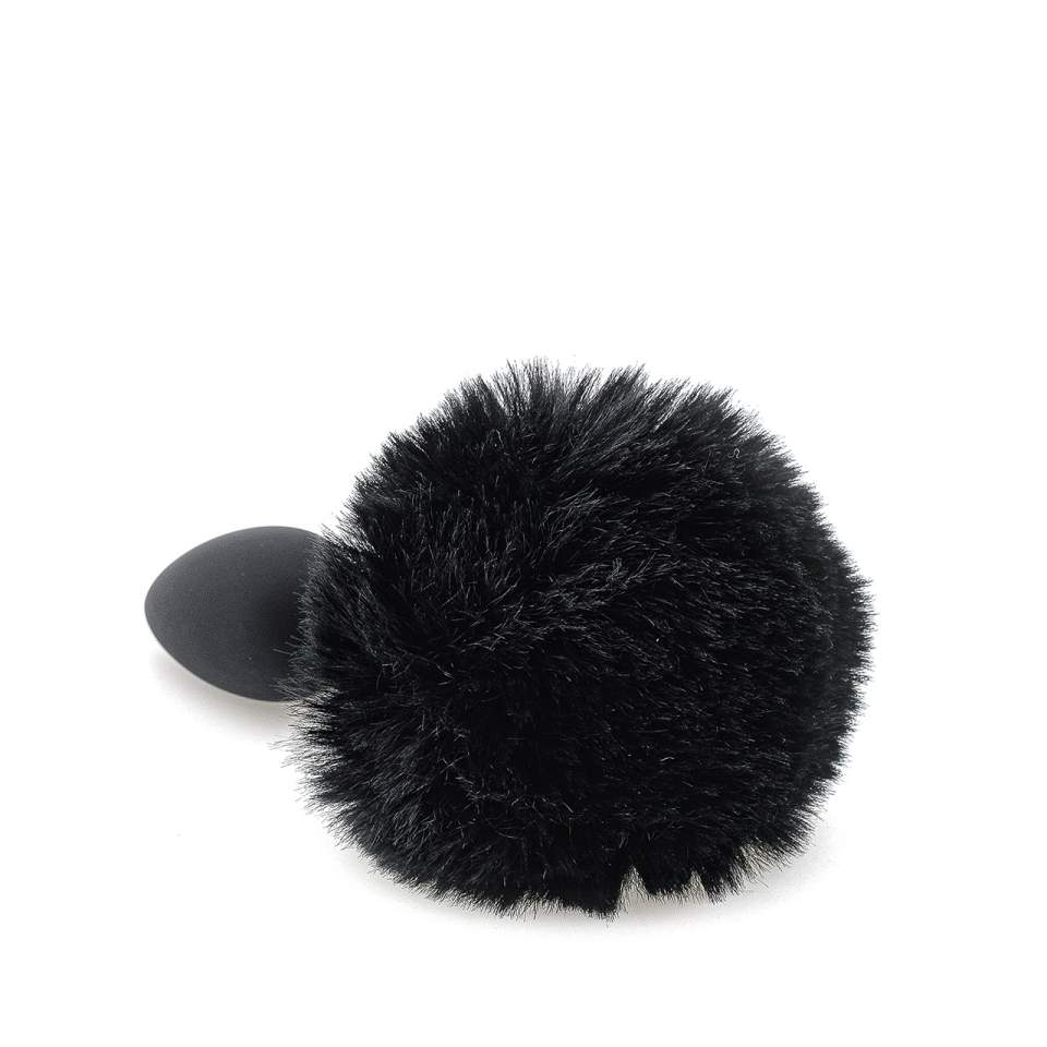 Silikonowy korek analny z czarnym króliczym ogonkiem - średnica 2,7 cm