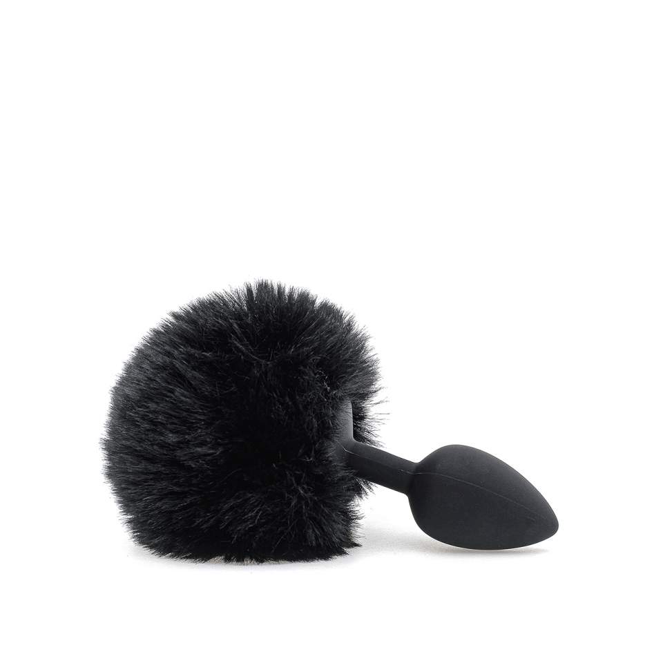 Silikonowy korek analny z czarnym króliczym ogonkiem - średnica 2,7 cm