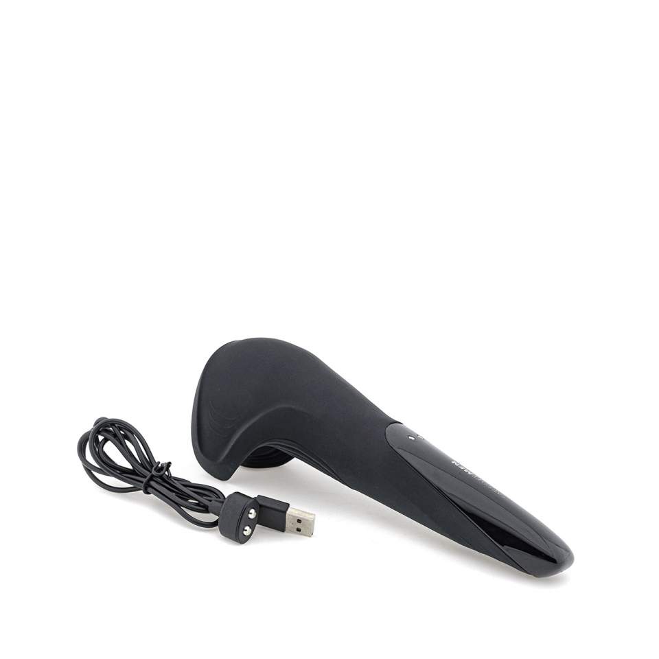 Czarny silikonowy masturbator ze skrzydełkami do stymulacji – 5 trybów wibracji