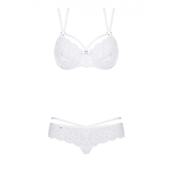 Biały koronkowy komplet bielizny Obsessive 860-SET 2-częściowy