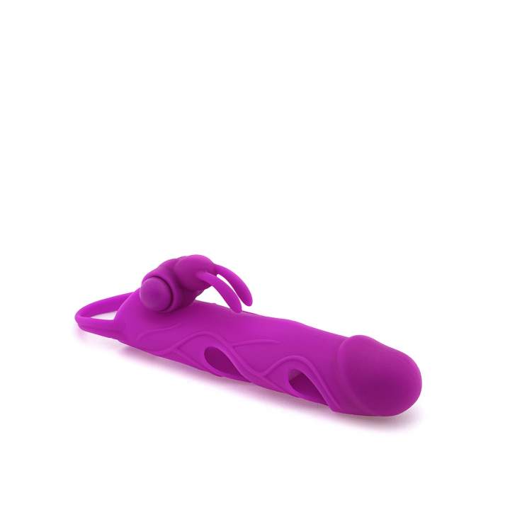 Fioletowa silikonowa nakładka na penisa z pierścieniem i wibracjami
