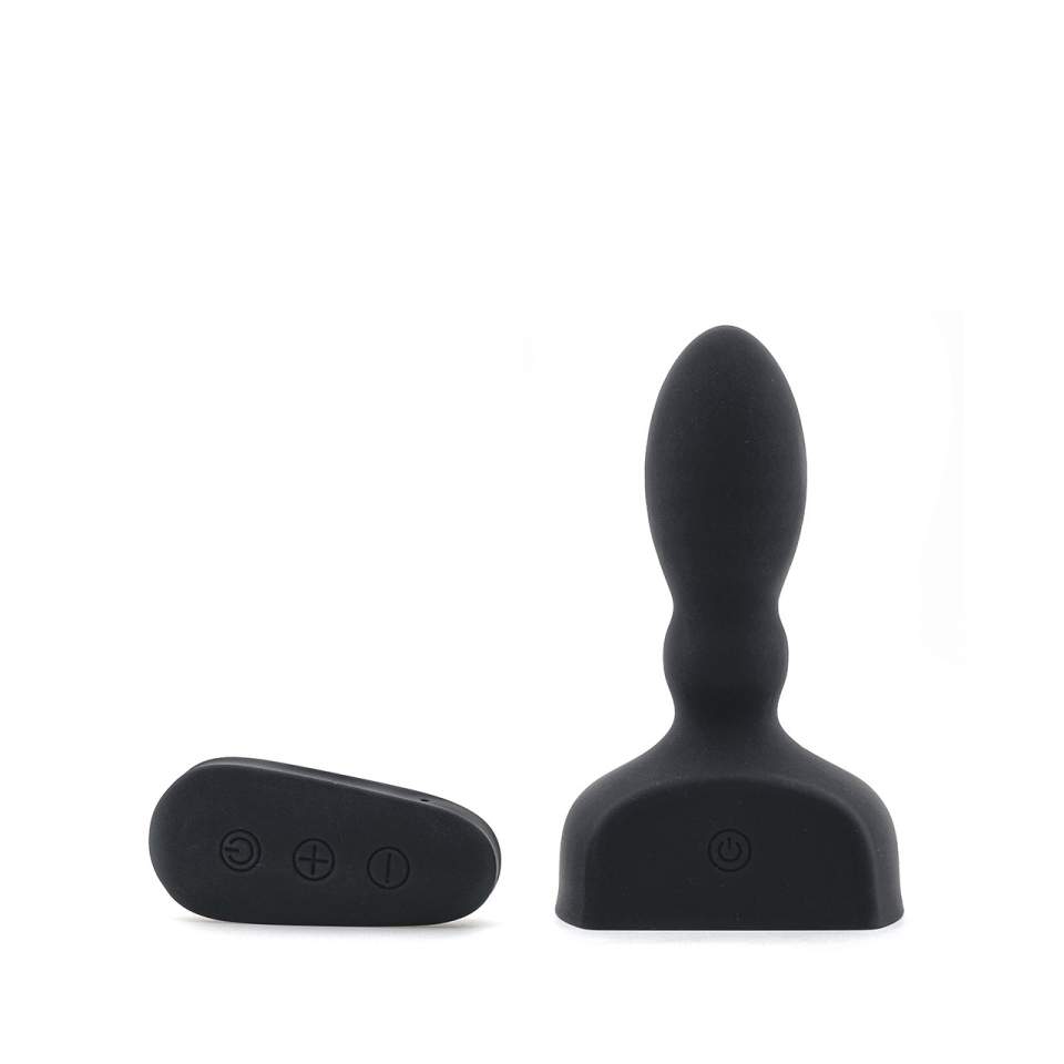 Czarny pompowany korek analny z różnymi trybami wibracji i z pilotem sterującym