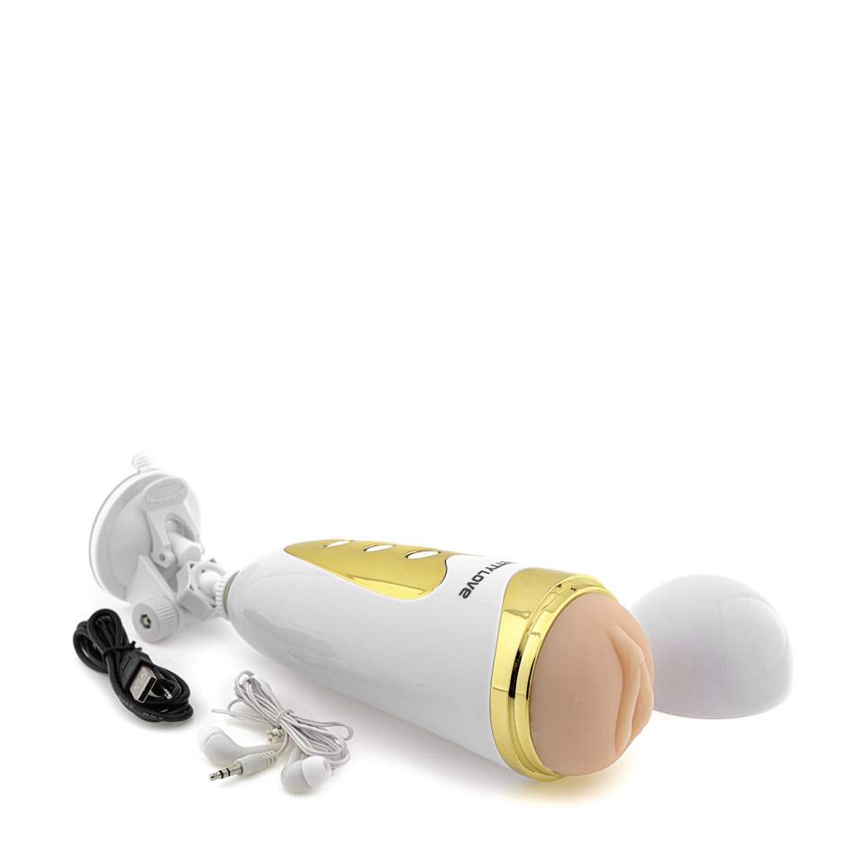 Elegancki biały masturbator dla mężczyzn wykonany z cyberskóry – 12 funkcji wibracji