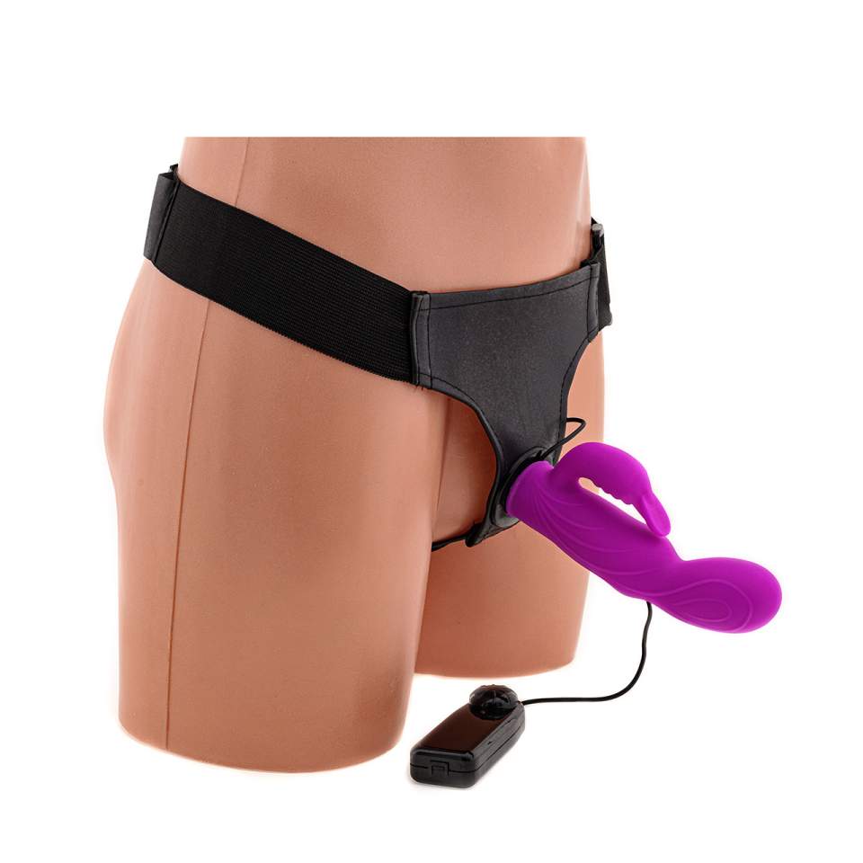 Silikonowa pełna proteza strapon z wibratorem króliczek – 15 cm