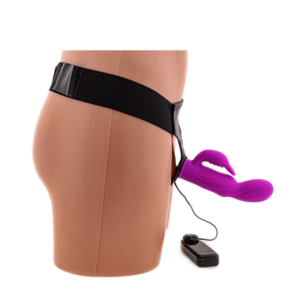 Silikonowa pełna proteza strapon z wibratorem króliczek – 15 cm