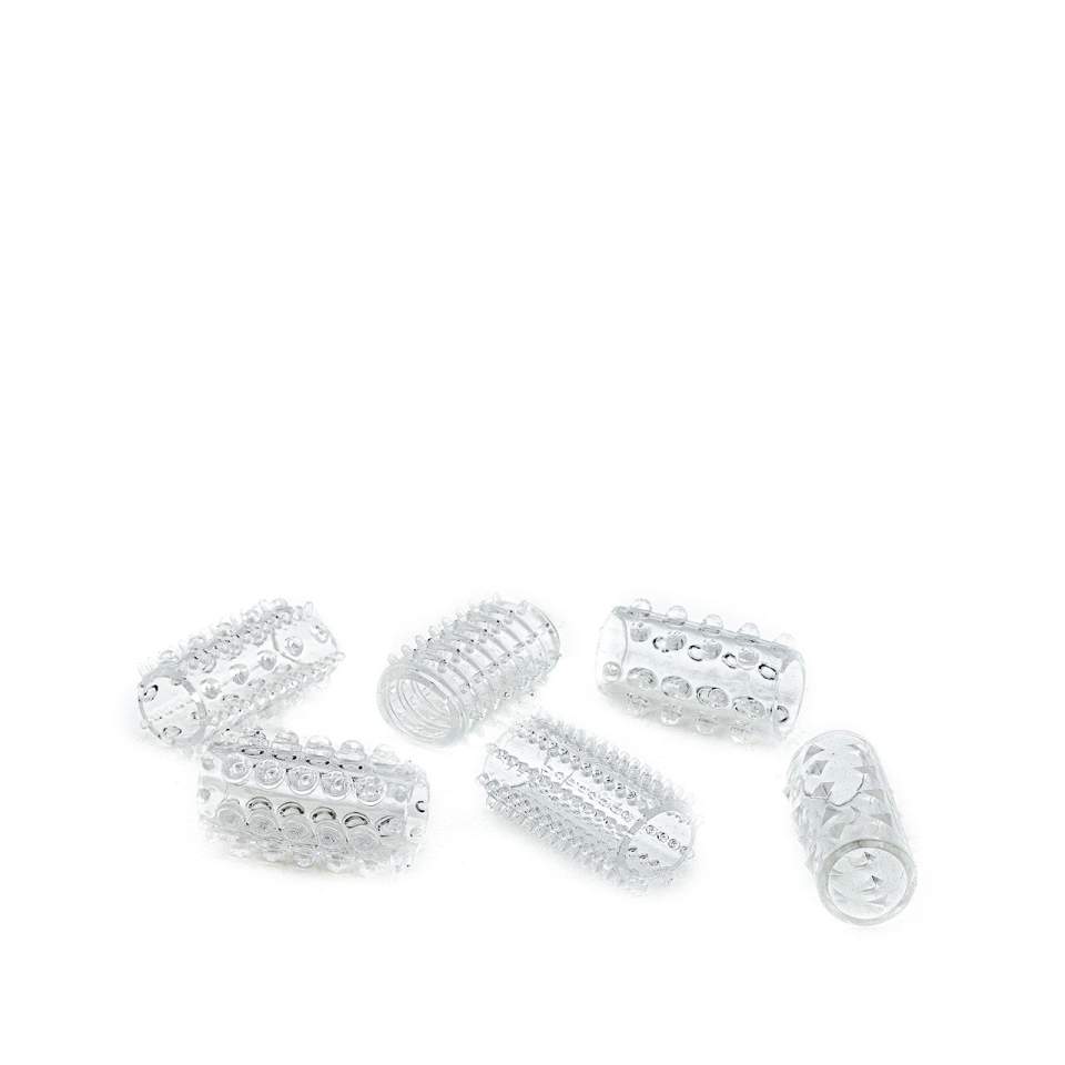 6 bezbarwnych nakładek na penisa z wypustkami i języczkami