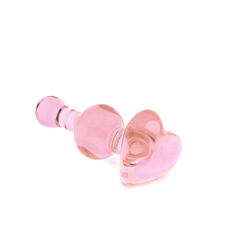 Różowy szklany korek analny Icicles No. 75 z końcówką w kształcie serca - średnica 3 cm