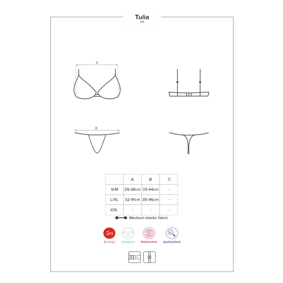 Komplet bielizny Obsessive Tulia czarny z różowymi wzorami