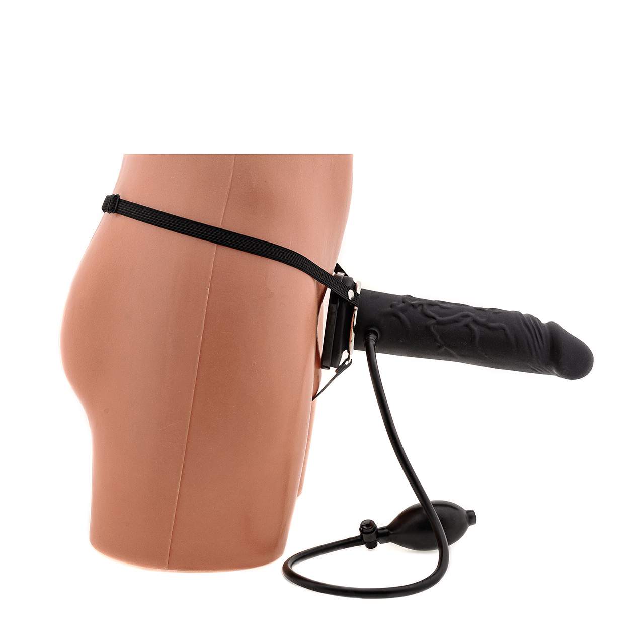 Czarna silikonowa proteza penisa z wypustkami i możliwością pompowania 