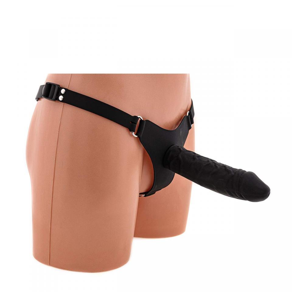 Czarny silikonowy strapon realistyczny - 17 cm