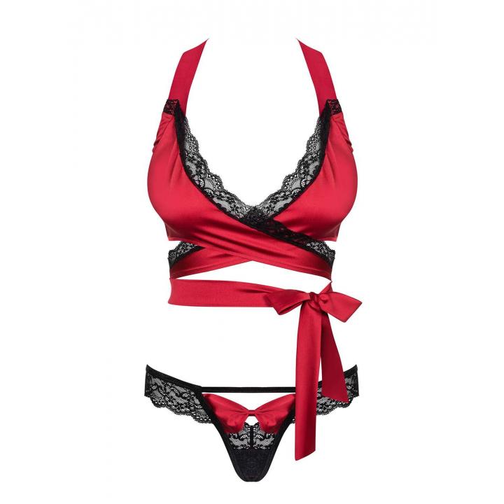 Romantyczny satynowy czerwony komplet Obsessive Sensuelia