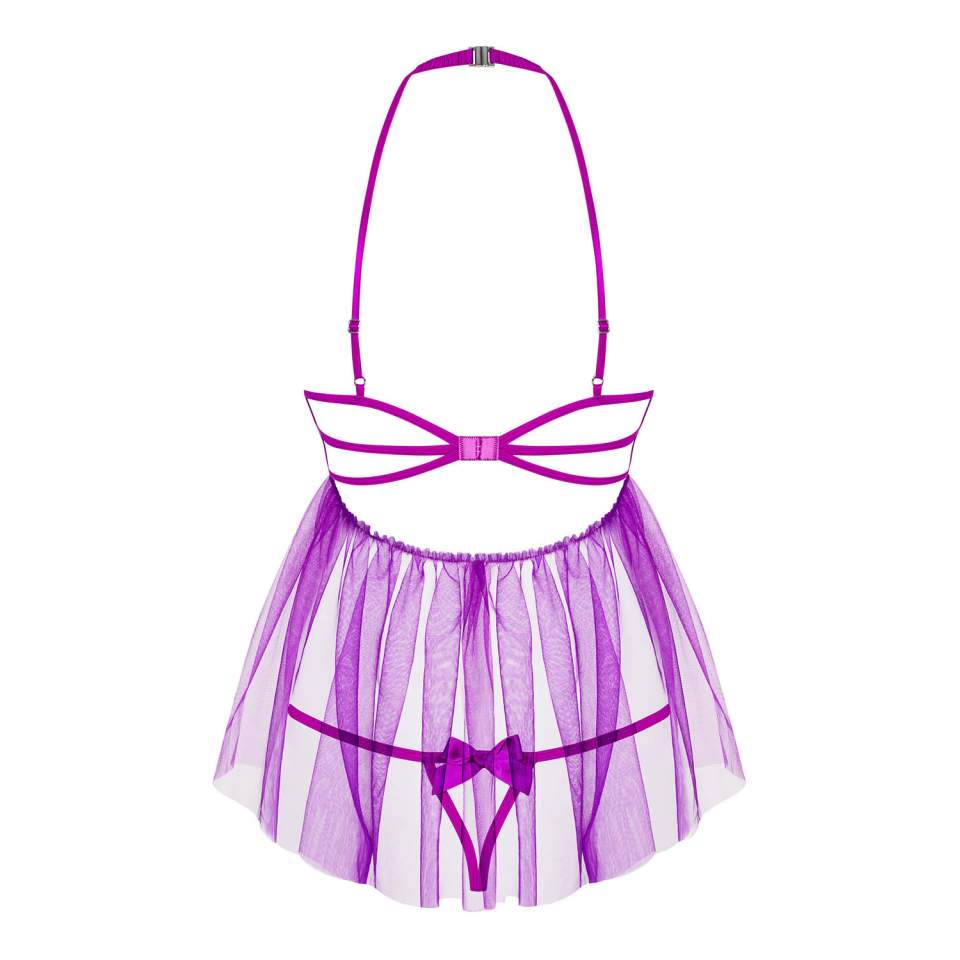 Kokieteryjna fioletowa babydoll Obsessive Delishya plus stringi