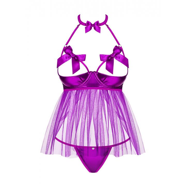 Kokieteryjna fioletowa babydoll Obsessive Delishya plus stringi