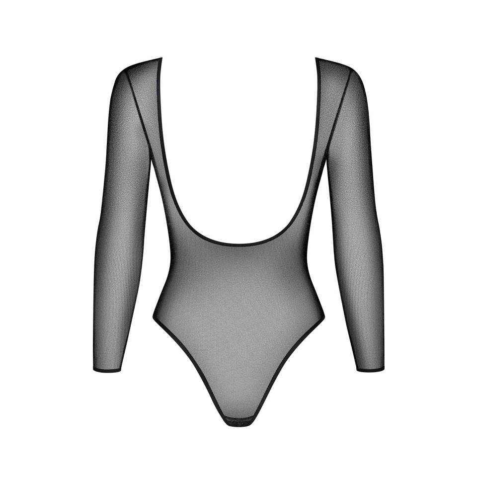 Połyskujące czarne body z długim rękawem Obsessive B123