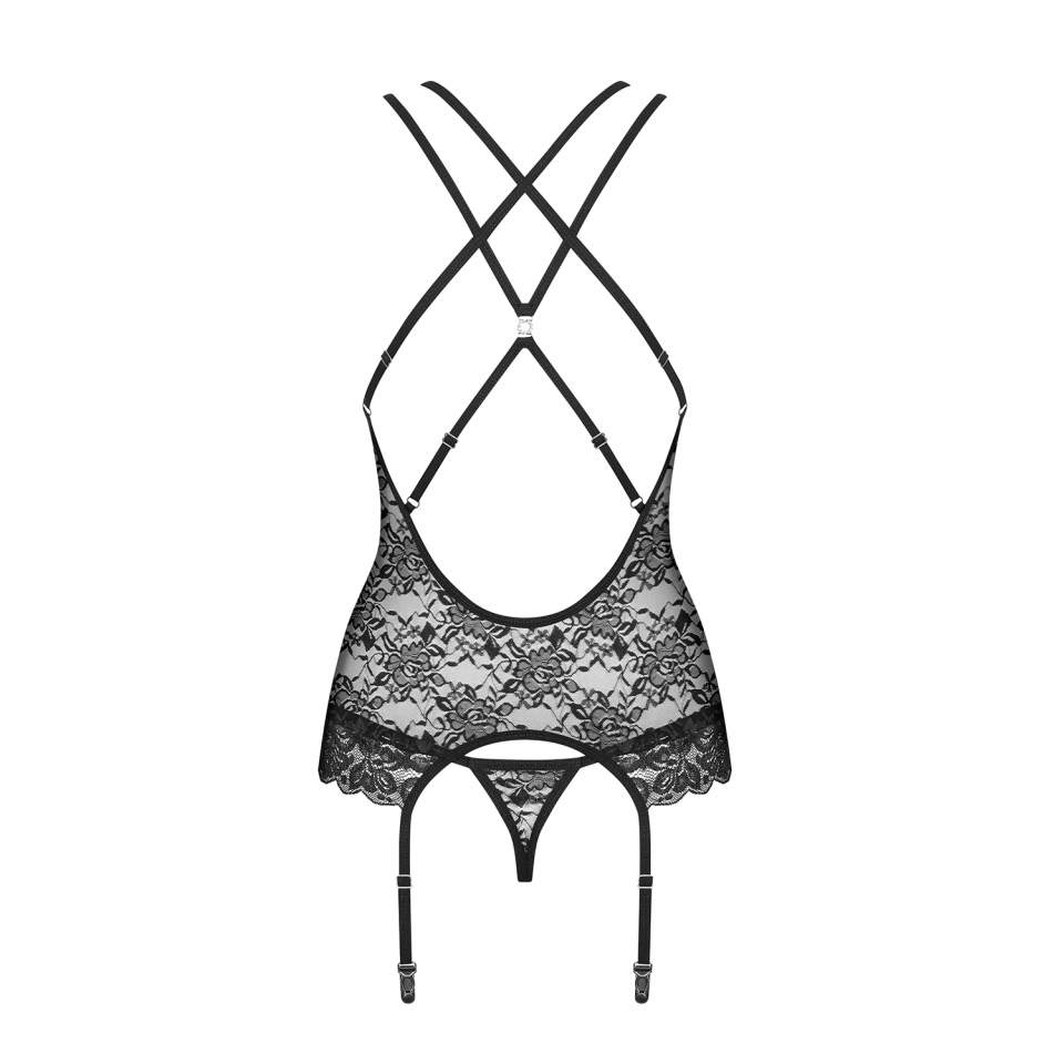 Uwodzicielski czarny koronkowy gorset Obsessive 860-COR-1