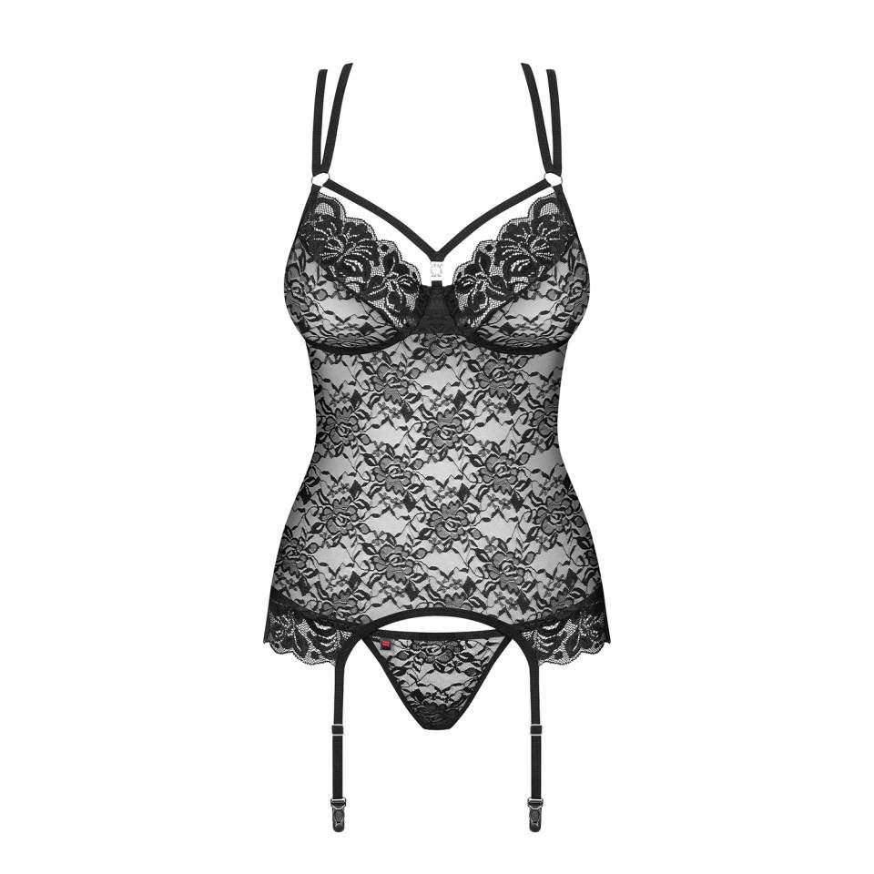 Uwodzicielski czarny koronkowy gorset Obsessive 860-COR-1