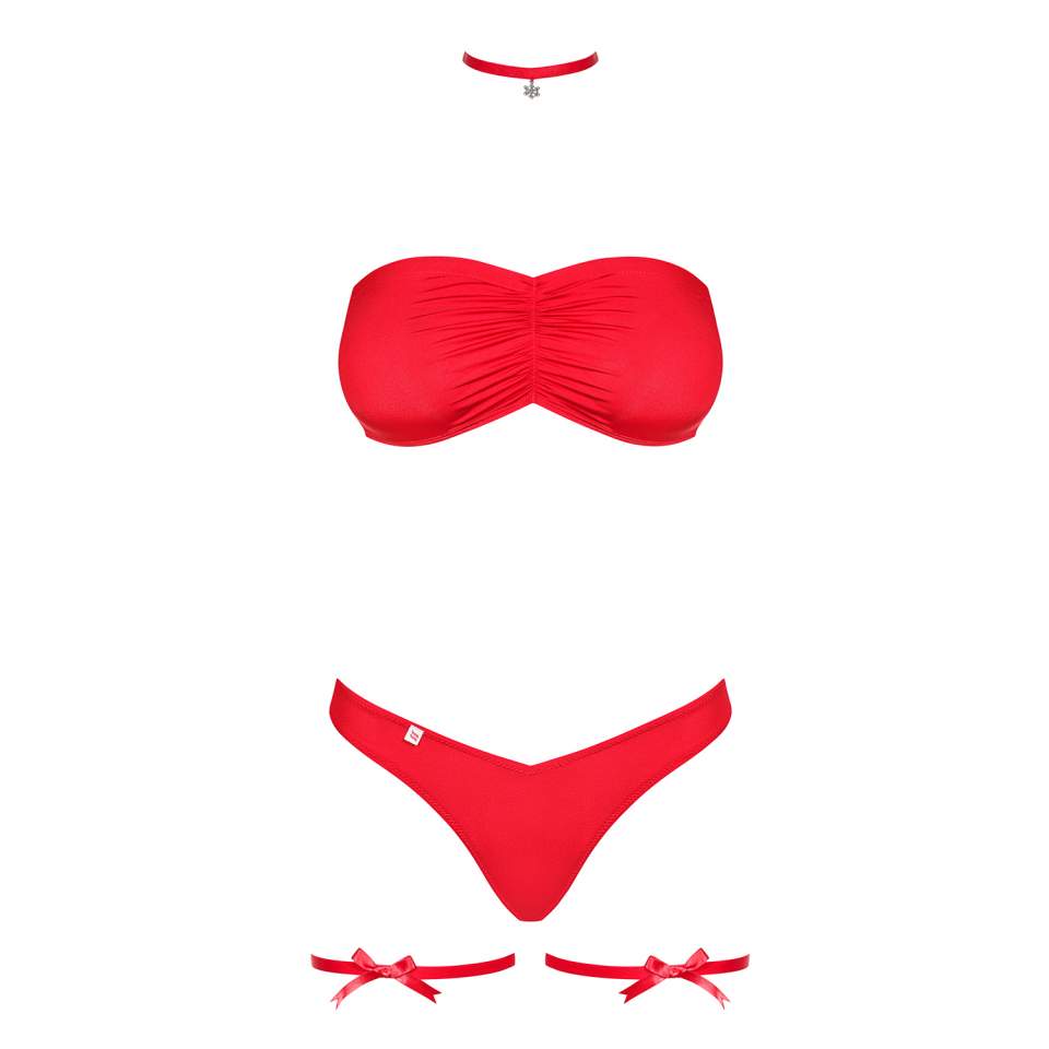 4-częściowy czerwony komplet Obsessive Kissmas