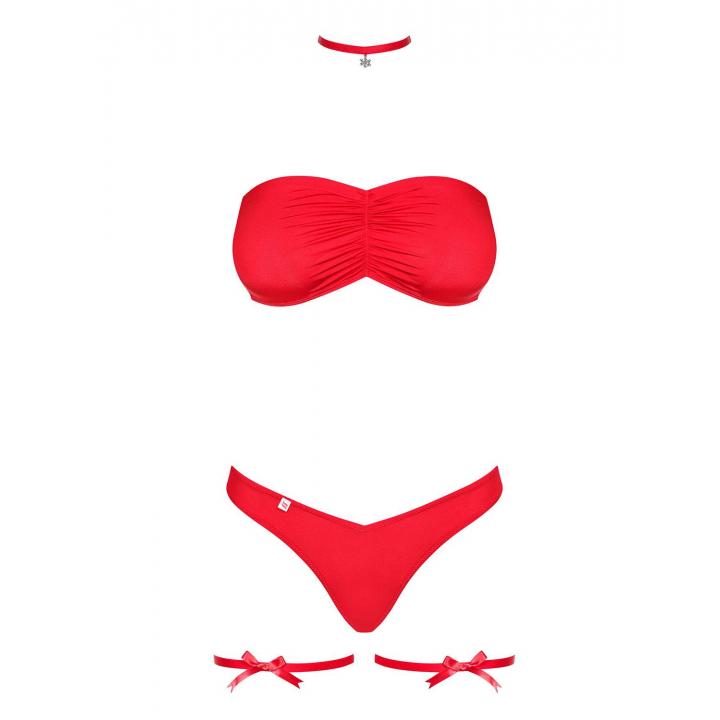 4-częściowy czerwony komplet Obsessive Kissmas