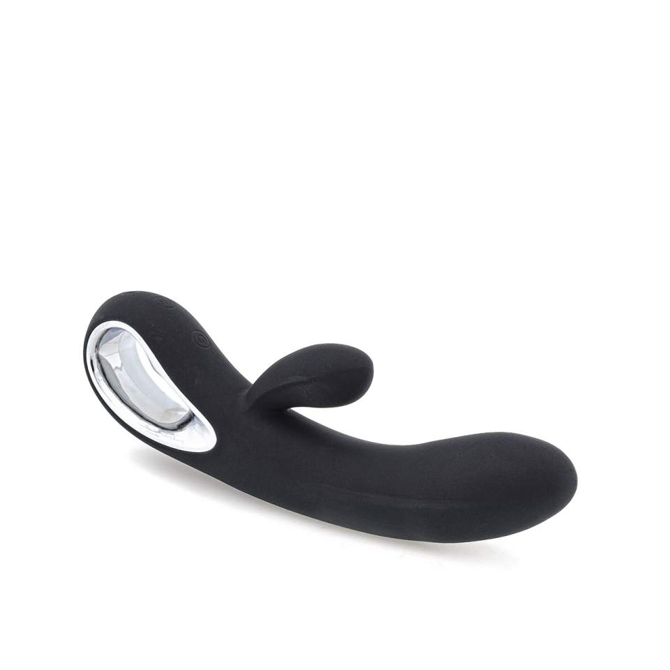Czarny wielofunkcyjny wibrator typu króliczek do stymulacji łechtaczki