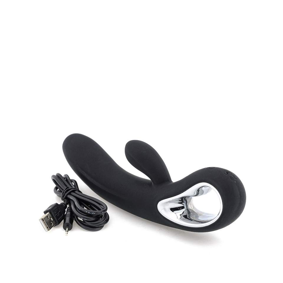 Czarny wielofunkcyjny wibrator typu króliczek do stymulacji łechtaczki