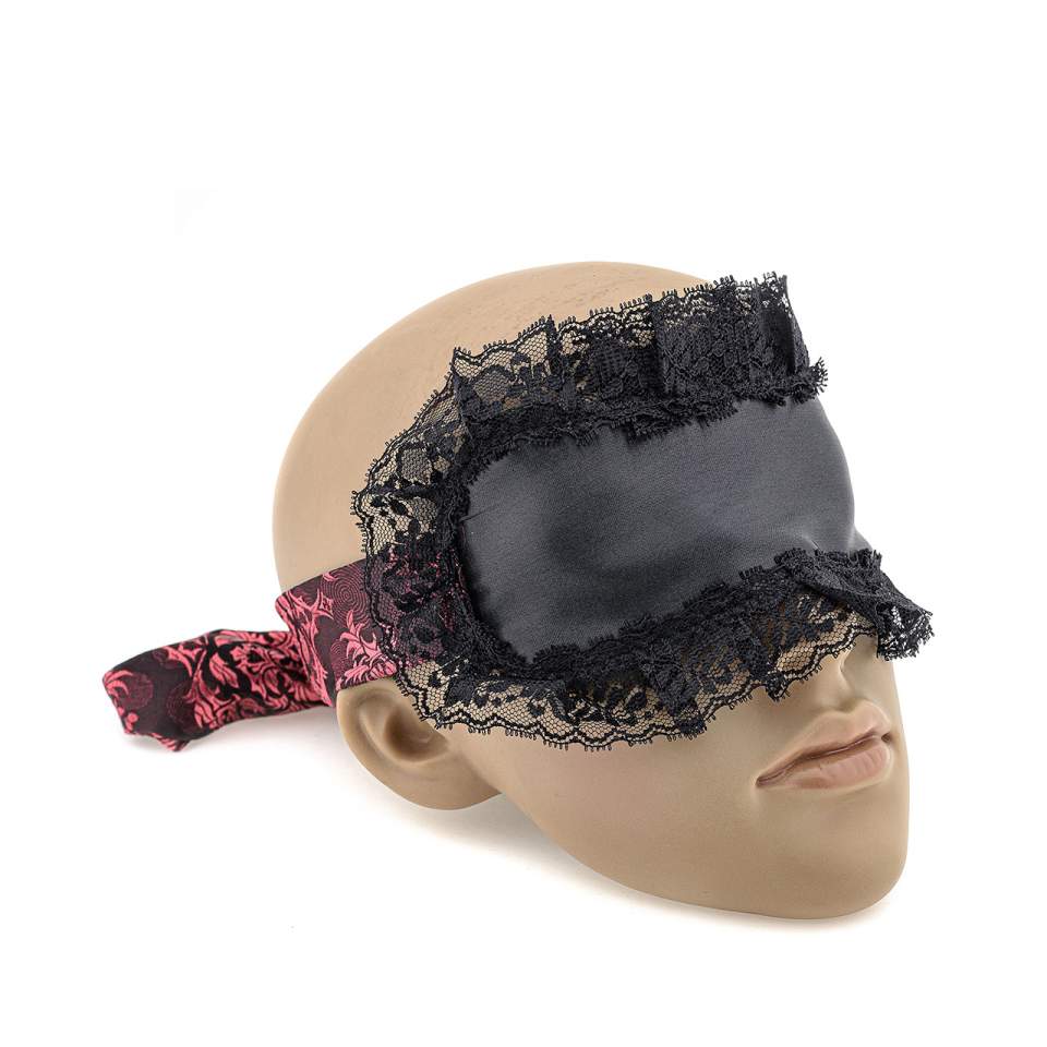 Czarna zmysłowa opaska na oczy z koronką i regulowaną wstążką