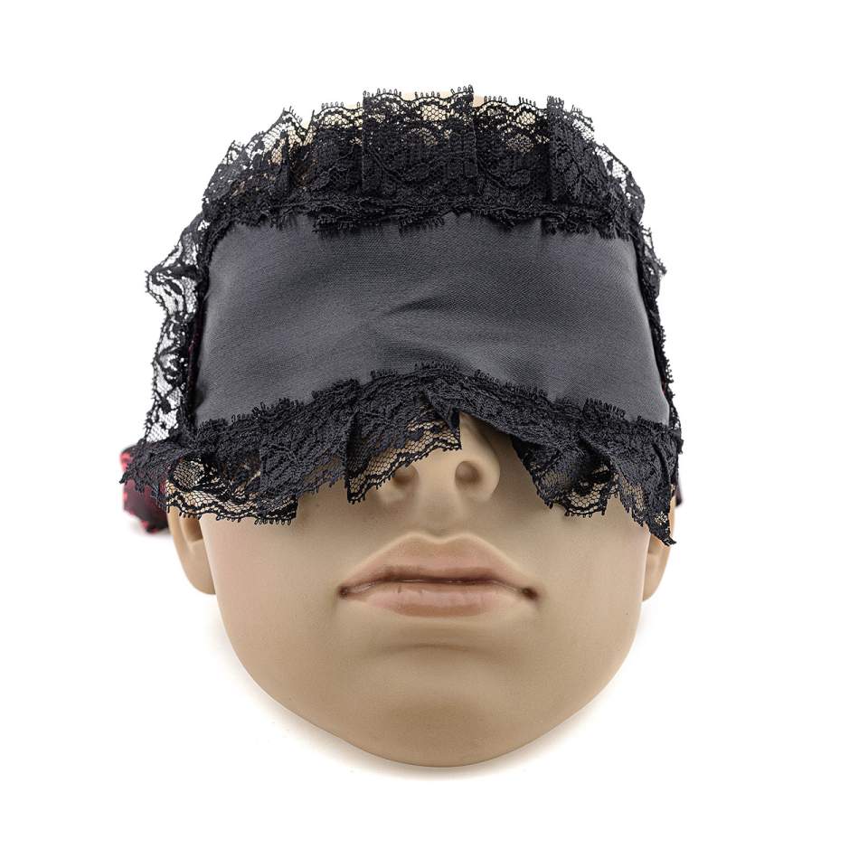 Czarna zmysłowa opaska na oczy z koronką i regulowaną wstążką