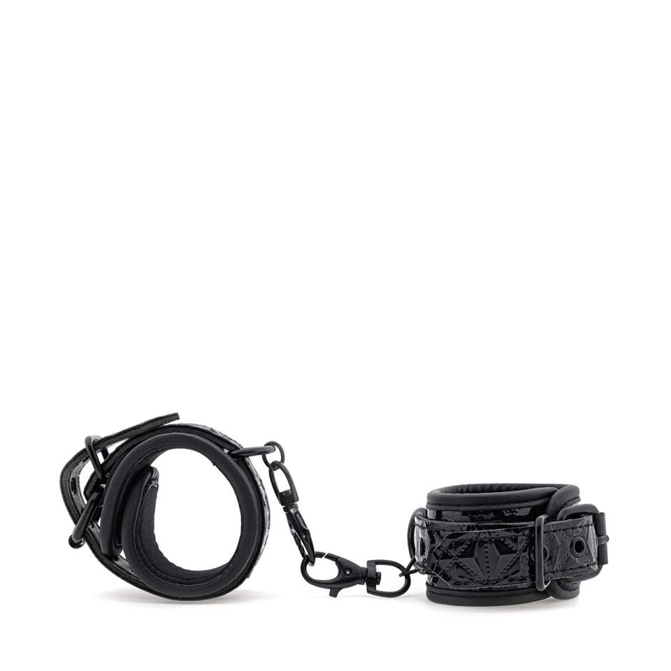 Czarne kajdanki ze sztucznej skóry i neoprenu na nadgarstki lub kostki