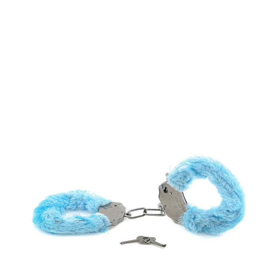 Metalowe kajdanki z błękitnym futerkiem