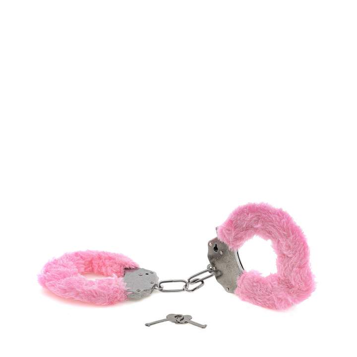 Metalowe kajdanki z różowym futerkiem