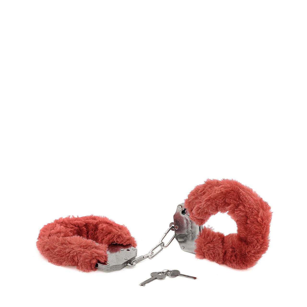 Metalowe kajdanki z czerwonym futerkiem