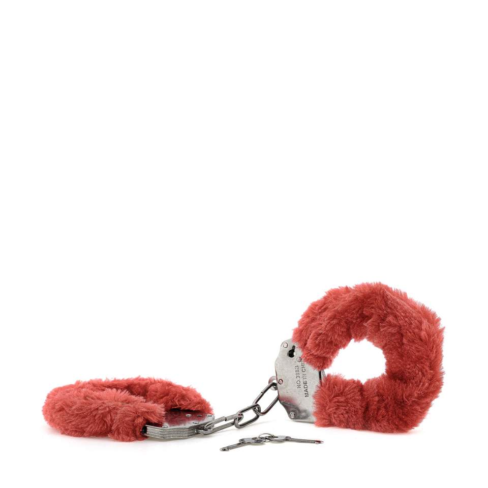 Metalowe kajdanki z czerwonym futerkiem