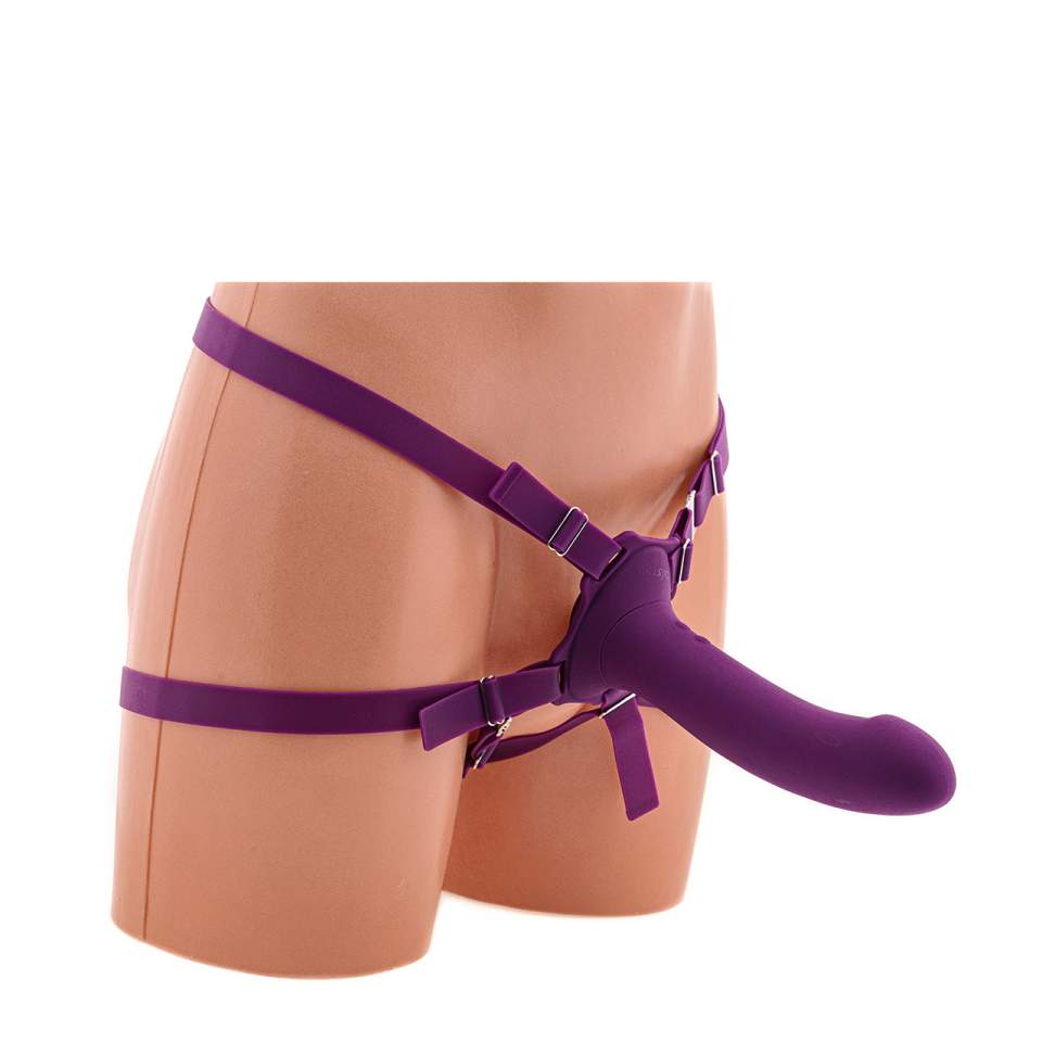 Fioletowy strap-on z wibracją – 10 trybów wibracji