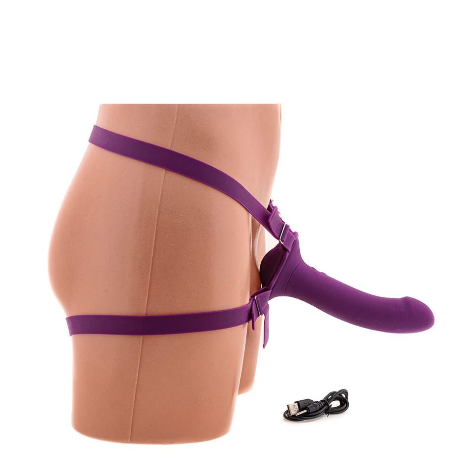 Fioletowy strap-on z wibracją – 10 trybów wibracji