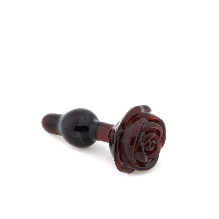 Czerwony szklany korek analny w kształcie róży Icicles No 76 - średnica 3 cm