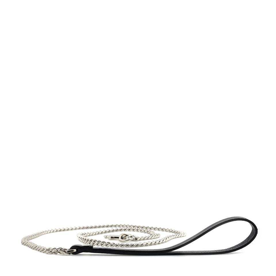 XXX Metalowa smycz z zapinką i skórzaną rączką WHIPS gruba